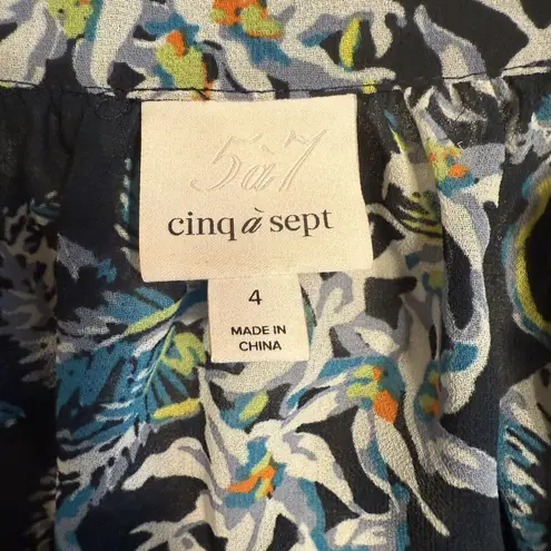 Cinq à Sept CINQ A SEPT Deirdre Dress Sz 4 Navy Floral Ruffles Tiered Bell Sleeve Baby Doll