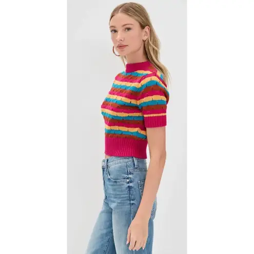Mother The Mock 10 Laser Beam Striped Short Sleeve Sweater Pink Size XS