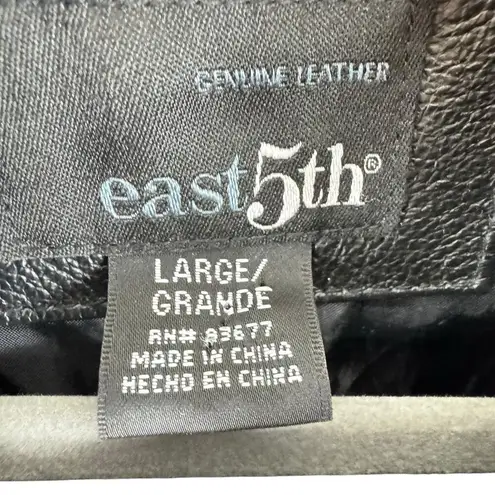 East 5th Black 100% Leather Collared Button Up Lined Jacket Pockets Size L