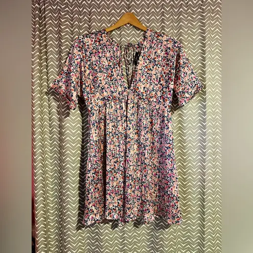 Lulus | Express Yourself Blush Pink Floral Print Satin Babydoll Dress, size M Size M