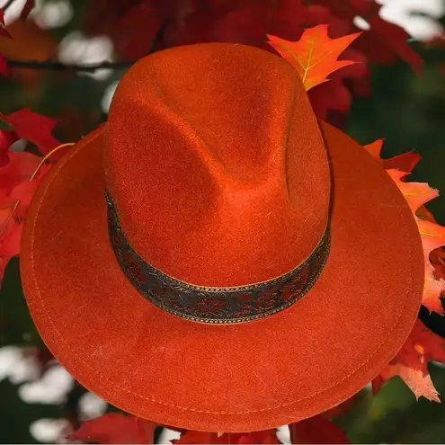 Pretty fall burnt orange felt fedora! Unisex Orange
