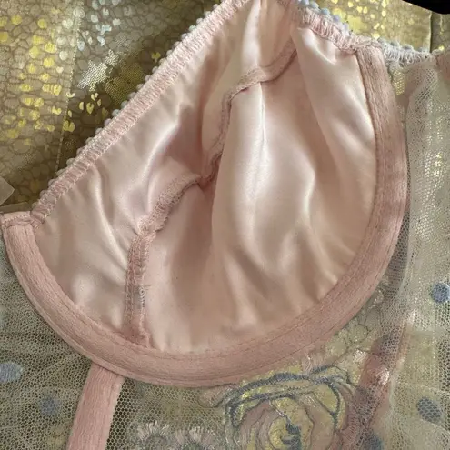 VS For Love & Lemons Foil Rose Pink Blue Sheer Mesh Bustier Coquette Top Large