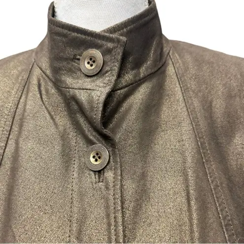 Alfani Brown Genuine Leather Jacket With Copper Gold Sheen Womens Size M Zip Up
