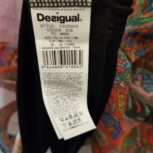 Desigual {S} Groovy Paisley Floral Beaded Embroidered Neckline Dress