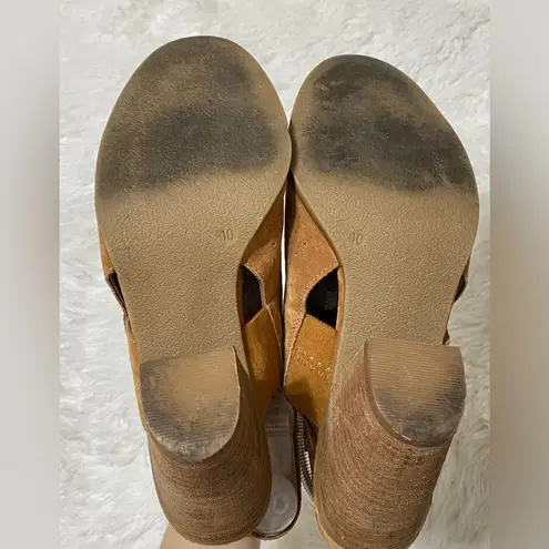 Franco Fortini Leather Booties Rhea Suede Block Heel Peep Toe Tan Shoes size 10