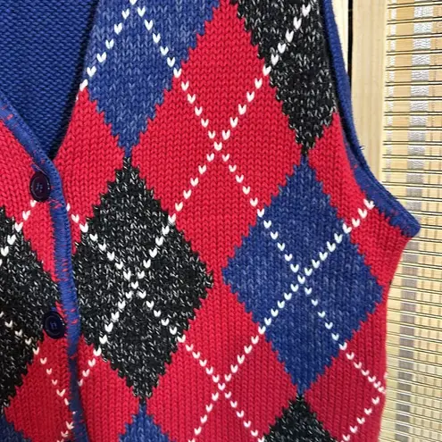 Bechamel Casual Vintage 1990s Blue Red Argyle Plaid Sweater Vest Large