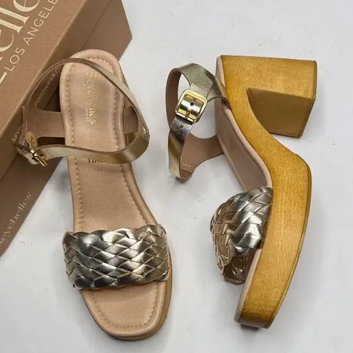 Seychelles Timber Gold Metallic Platform Wood Chunky Block Heel Sandal NEW
