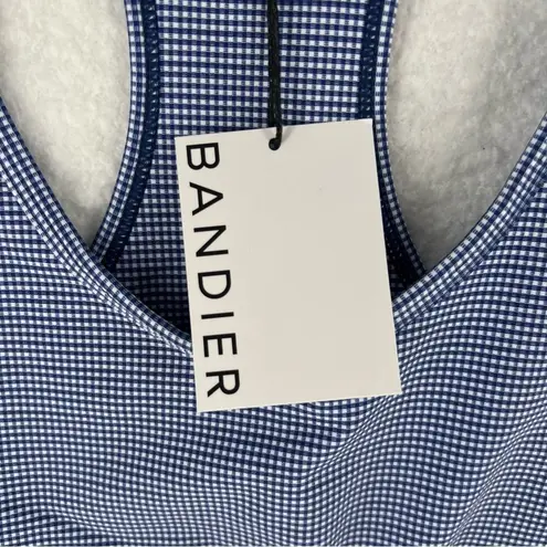 Bandier  Front Row Bra Navy‎ Gingham Scoop Neck Racerback Sports