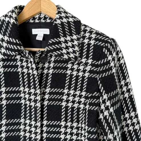 Charter Club Wool Blend Plaid Tweed Coat Black White Button Front, Size 4