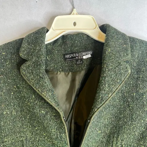 Kasper  & Company Green Tweed Full Zip Wool Blend Blazer Jacket Size 12