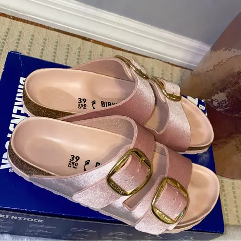 Birkenstock  Pink Arizona Big Buckle Velvet Sandals