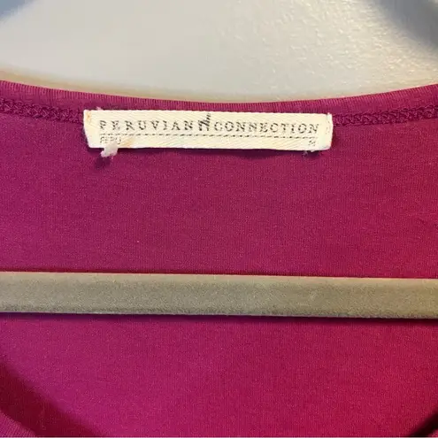 Peruvian Connection Top Hot Pink Long Sleeve Scoop Neck Tee Sz M GUC