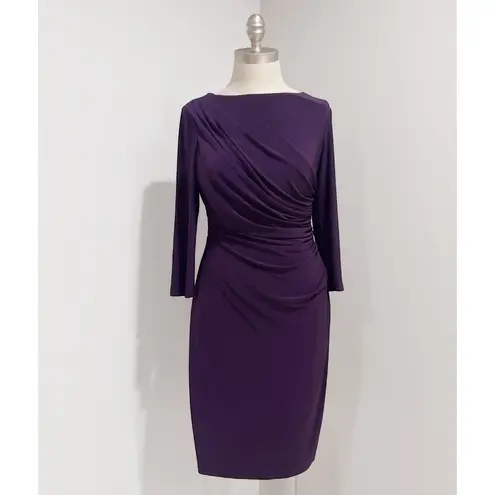 American Living Women's Purple 3/4 Sleeve Ruched Faux Wrap Sheath Dress Size 6