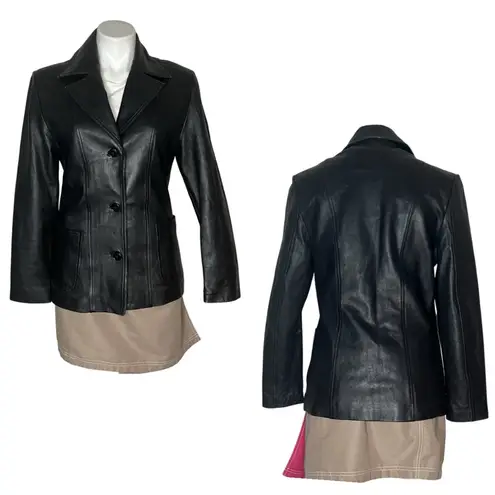 GOYA BARCELONA Black Leather Jacket Blazer Buttery Soft Lined Womens Size Medium