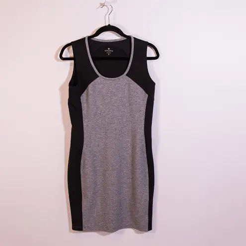 Athleta Fuse Scuba Ponte Stretch Black Gray Colorblock Mesh Midi Dress Small