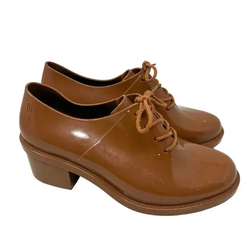 Melissa Dubrokva Rubber Oxford Heeled Shoes Tan Brown Size US 8