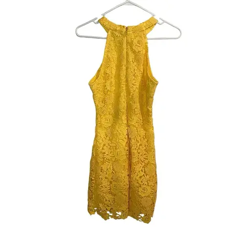 Lulus Yellow Love Poem Floral Crochet Lace Halter Sleeveless Dress Size Medium