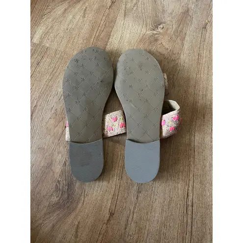 Jack Rogers  Women's Adair Sandals Pink Floral Embroidered Cork Straps