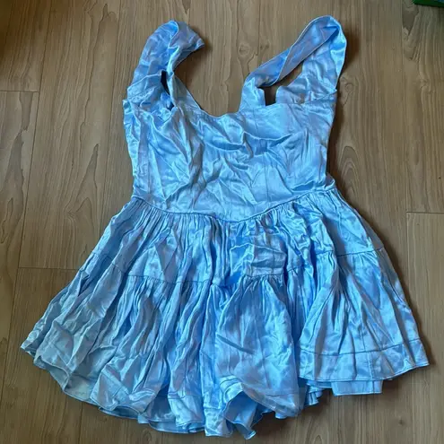 Vanessa Mooney THE ELISABETH ROMPER DRESS - SKY BLUE SATIN