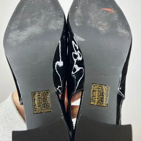 Cider Black Patent Leather Square Toe Slingback Block Heel Shoes Size 41