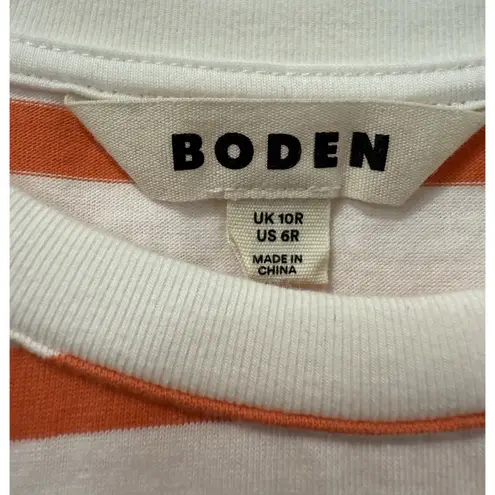 Boden Orange & White Striped 100% Cotton Knit Jersey Crew T