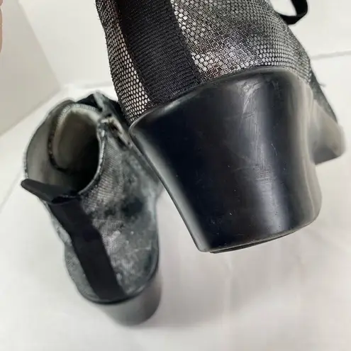 Alegria Eliza Elegance Silver Black Floral Lace Up Zip Side Booties Size 9