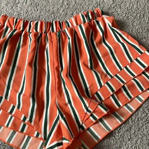 Zaful  Orange & Green Vertical Stripped Lightweight Shorts | Size Small