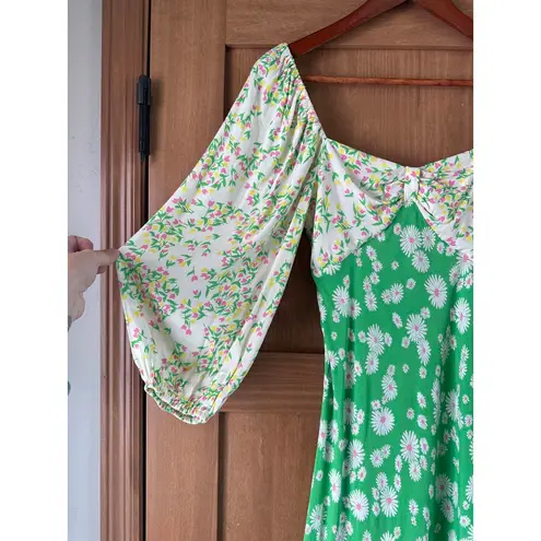 RIXO x Target Green Daisy Floral Puff Sleeve Midi Swing Dress Women’s size 4