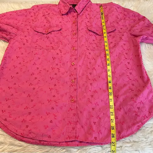 Denim & Co Vintage Pink Embroidered Button Down Shirt Women’s Sz Large Oversized