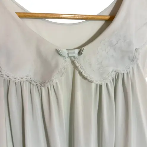 Shadowline Vintage Pastel Blue Teal Romantic Nightgown Lace Detail Women's M Size M