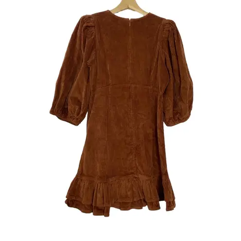 Rusty byTiMo Corduroy Mini Flounce Dress  Brown Quarter Sleeve