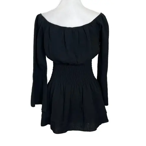 Majorelle Kalani Mini Dress in Black Off The Shoulder A Line Smocked Revolve XS
