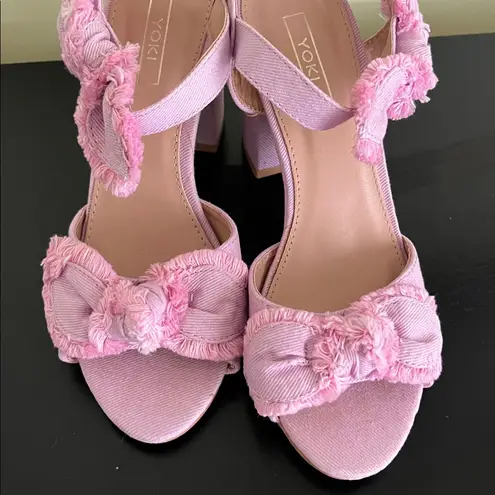 Yoki brand light pink denim Block Heel Sandals