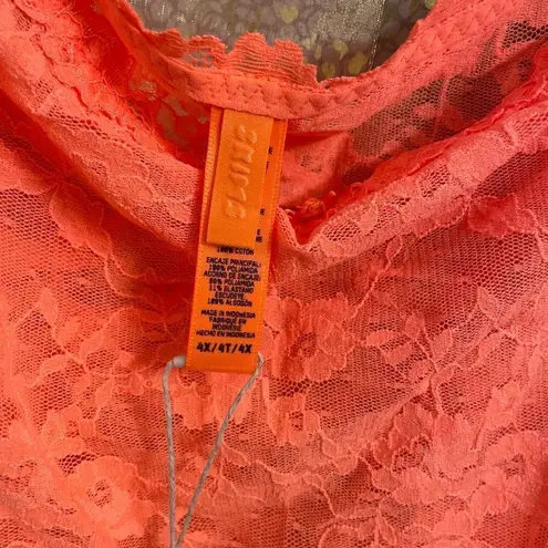SKIMS Neon Bright Orange Stretch Lace Sheer Bodysuit 4X NWT