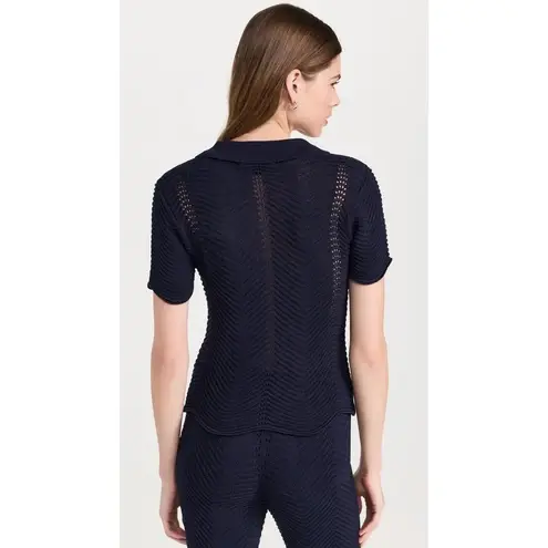 English Factory Scallop Detail Crochet Knit Collared Navy Polo Top Size XS