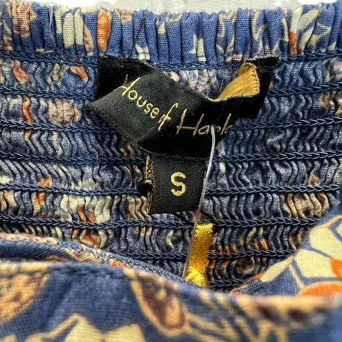 House of Harlow 1960 X Revolve Nastassia Boho Top S Cropped Floral Puff Sleeve Blue