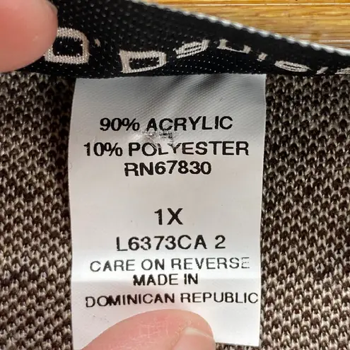 Cathy Daniels C.D. Daniels Open Front Cardigan Leaf Print Knit Sweater Jacket 1X