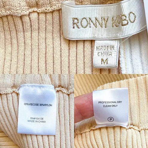 Ronny Kobo Two Tone Ribbed Knit Wide Leg Pants Beige White Medium NWT