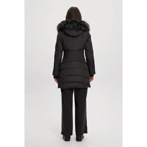 Noize Gigi Vegan Faux Fur Trim Quilted Parka medium S7 Black