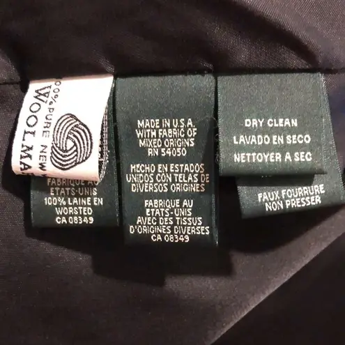 Ralph Lauren Military Faux Fur Lapel Double Breasted Black Wool Riding Coat Sz 6