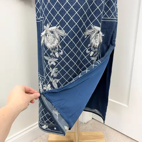 Karen Millen Beaded Embellished Denim Woven Halter Midi Dress Sz 8 NWT