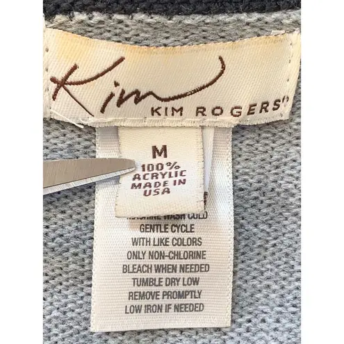 kim rogers  Cardigan Sweater Open Front Tonal Gray Multicolored Knit Long Sleeves