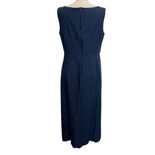 Laura Ashley Vtg Sz 12 Dress Linen Blend Midi Lagenlook Sleeveless Classic Navy