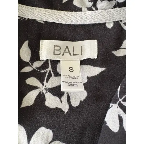 Bali Women's Small Black Floral Print Long Sleeve Sleep Shirt Nightgown