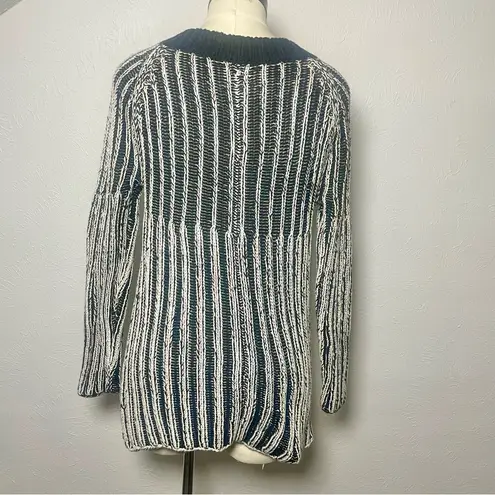 Pure Handknit Artisan Stripe Cotton Cardigan Sweater | Small | Neutral Style Black