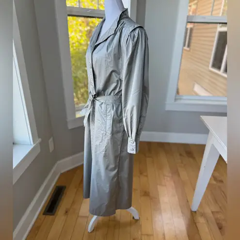 Vintage 80s 90s Paris Sport Club Gray Metallic Trench Coat Size 7 Small Medium Silver