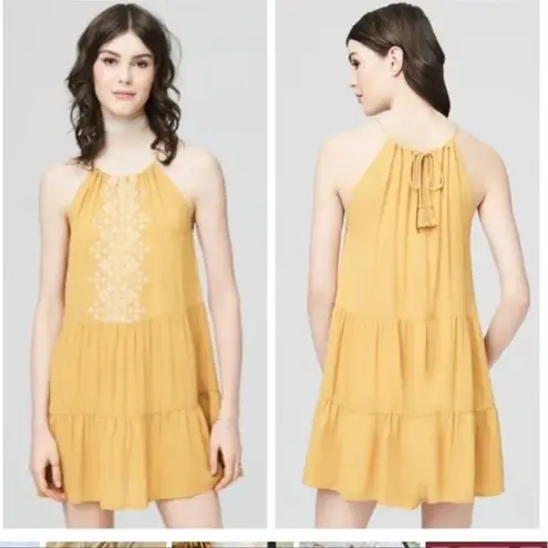 Aeropostale  Yellow Embroidered Mini Dress With Tie back and Tassels // s…