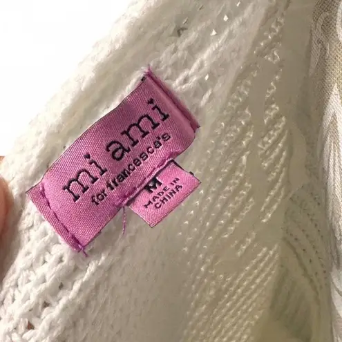 Francesca's Pearl Embellished White Knit Sweater Open Back Twist Size M Size M