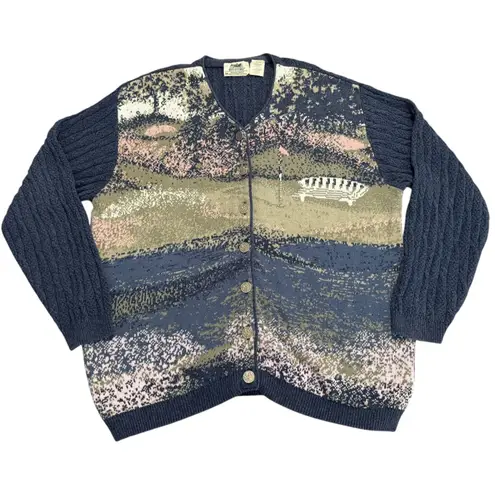Northern Reflections VTG 90s XL Golf Preppy Button Knit Cardigan Sweater Cottage