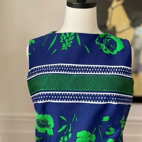 Vintage 60s Blouson Style Sleeveless Dress Green Blue ILGWU S M 4 6 Size M